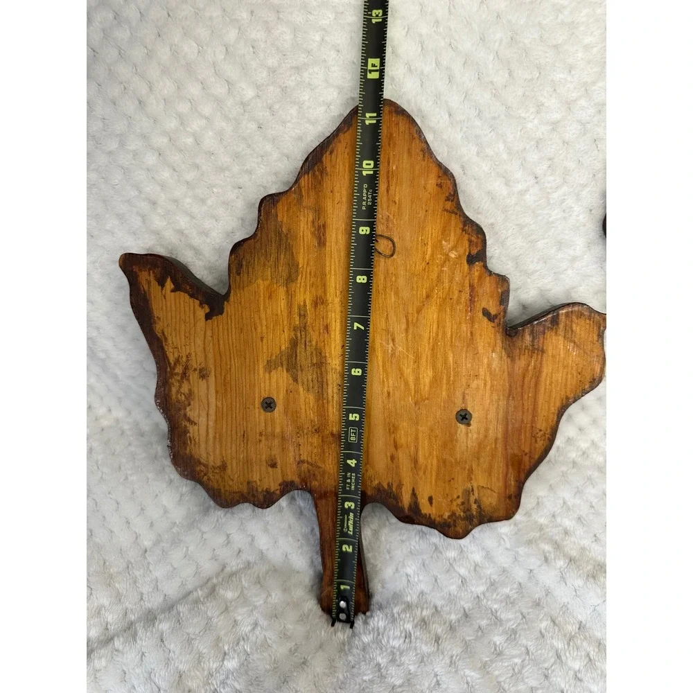 Vintage Hand Carved Wooden Leaf Wall Sconces Pair Rustic Cabin Decor Shelves